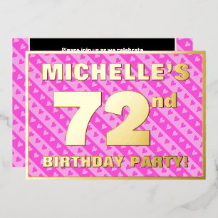 Invitation En Aluminium 72e fête d'anniversaire — Coeurs et rayures roses 