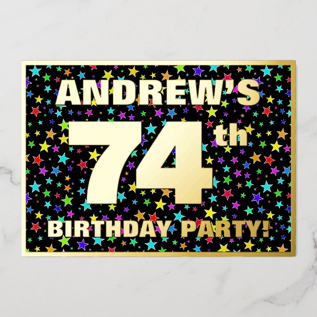 Invitation En Aluminium 74e fête d'anniversaire — Motif d'étoiles amusante (Recto)