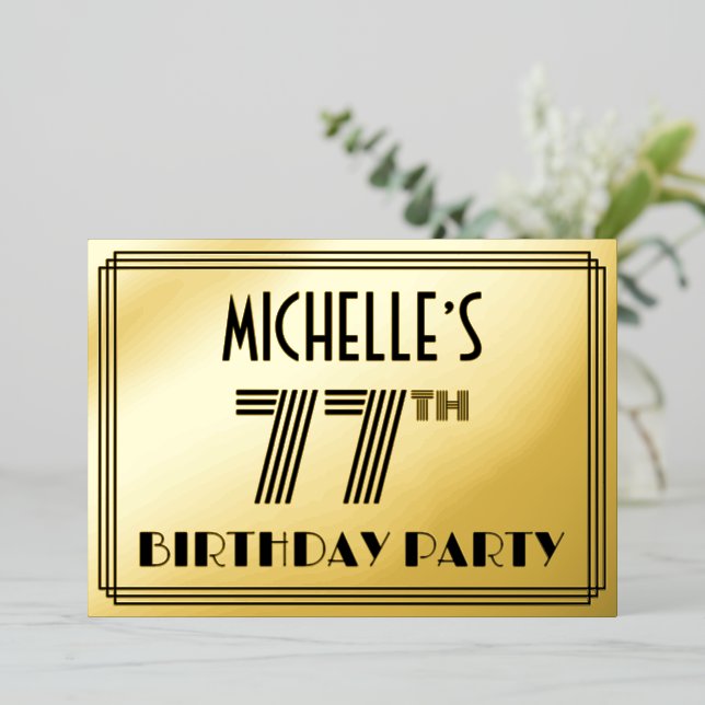 Invitation En Aluminium 77e fête d'anniversaire — Art Déco Style "77" & No (Debout devant)