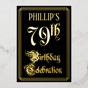 Invitation En Aluminium 79e fête d'anniversaire — Script fantaisie et nom 