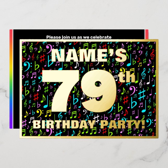 Invitation En Aluminium 79e fête d'anniversaire — Symboles de musique amus (Recto/Verso)