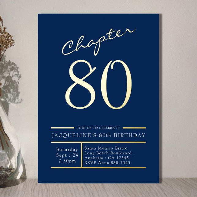 Invitation En Aluminium 80 Blue 80th Birthday Party Gold (Créateur téléchargé)