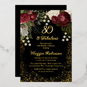 Invitation En Aluminium 80 et Fabulous Glam Rose Floral fête d'anniversair