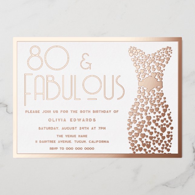 Invitation En Aluminium 80 & Fabulous Gold Gown Retro 80e anniversaire (Recto)