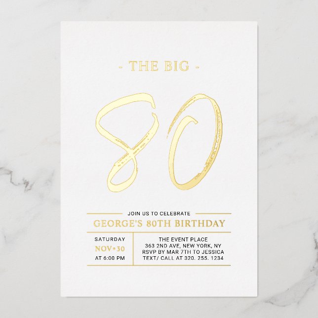 Invitation En Aluminium 80 | Soirée d'or moderne 80e anniversaire (Recto)