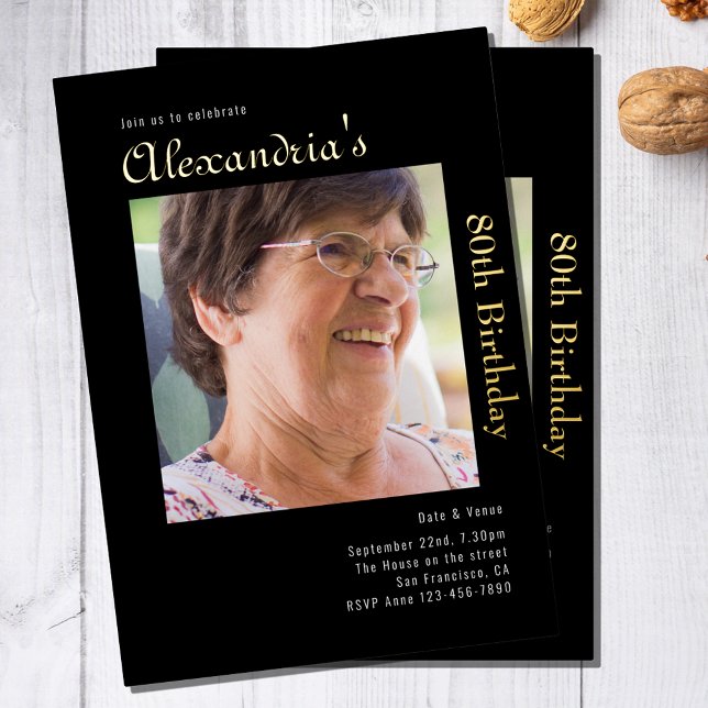 Invitation En Aluminium 80e anniversaire Black Gold (Créateur téléchargé)