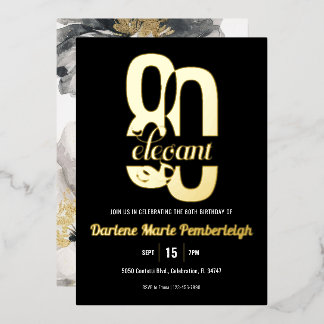 Invitation En Aluminium 80e anniversaire Floral 80e Black Gold