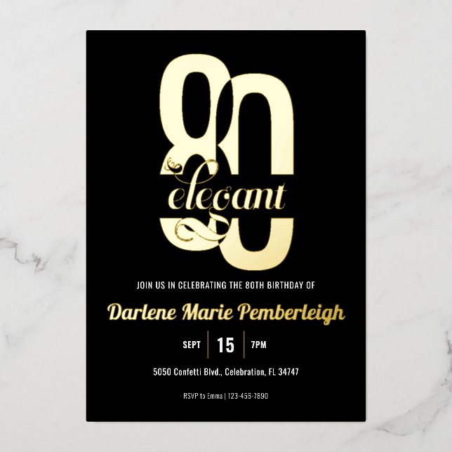 Invitation En Aluminium 80e anniversaire minimum et élégant 80e anniversai (Recto)
