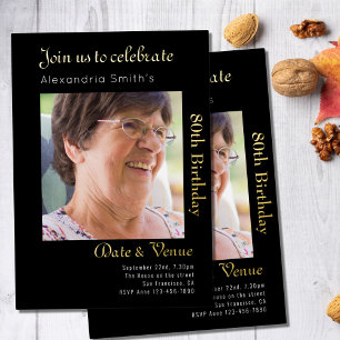Invitation En Aluminium 80e anniversaire Noir Or