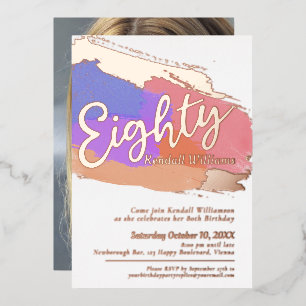 Invitation En Aluminium 80e fête d'anniversaire rose or photo art abstrait