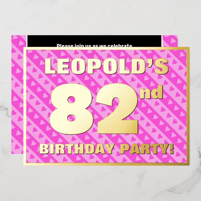 Invitation En Aluminium 82e fête d'anniversaire — Coeurs roses amusants et (Recto/Verso)
