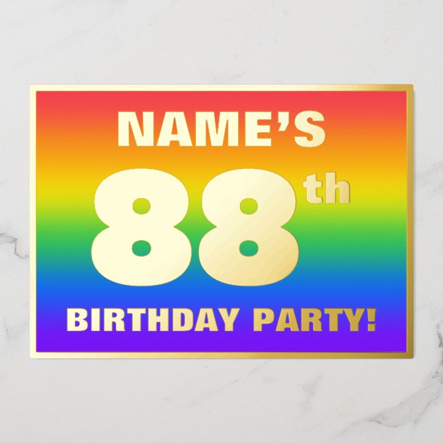 Invitation En Aluminium 88th Birthday Party: Fun, Colorful Rainbow Pattern (Recto)