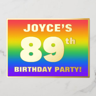 Invitation En Aluminium 89th Birthday Party: Fun, Colorful Rainbow Pattern