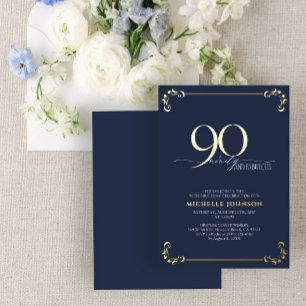 Invitation En Aluminium 90 ans et Fabuleux Anniversaire Calligraphie Bleue