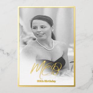 Invitation En Aluminium 90e anniversaire Elégant Monogramme photo Annivers