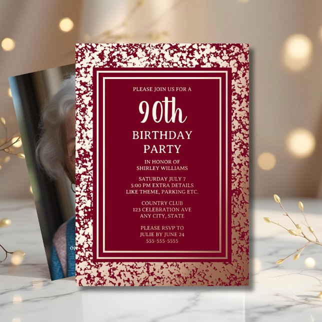 Invitation En Aluminium 90e fête d'anniversaire personnalisée Textured Ele (Créateur téléchargé)