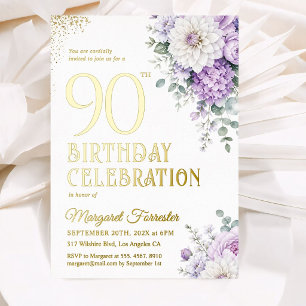 Invitation En Aluminium 90e Fleur de Pourpre Pâle Or Véritable