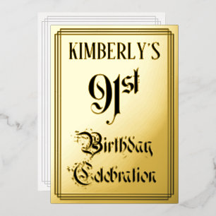 Invitation En Aluminium 91e fête d'anniversaire — Script élégant + Nom per