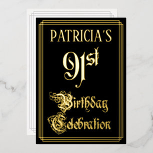 Invitation En Aluminium 91e fête d'anniversaire — Script fantaisie et nom 