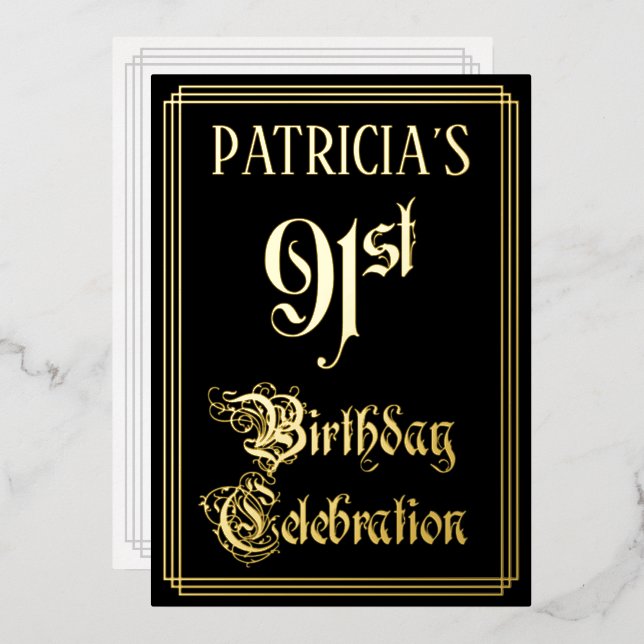 Invitation En Aluminium 91e fête d'anniversaire — Script fantaisie et nom  (Recto/Verso)