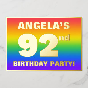 Invitation En Aluminium 92nd Birthday Party: Fun, Colorful Rainbow Pattern