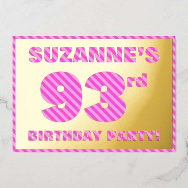 Invitation En Aluminium 93e fête d'anniversaire — Audacieux, amusant, rose (Recto)