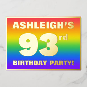 Invitation En Aluminium 93rd Birthday Party: Fun, Colorful Rainbow Pattern