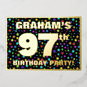 Invitation En Aluminium 97e fête d'anniversaire — Amusant, Colorful Stars