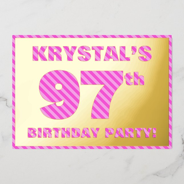 Invitation En Aluminium 97e fête d'anniversaire — Audacieux, amusant, rose (Recto)