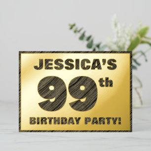 Invitation En Aluminium 99e fête d'anniversaire — Gras, Faux Wood Grain Te