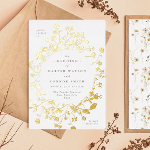Invitation En Aluminium Abondance de fleurs sauvages séchées REAL Gold Cir