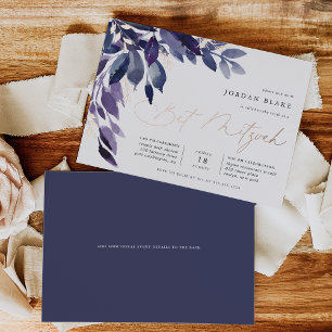 Invitation En Aluminium Abondant feuillage   Bat mitzvah botanique violet