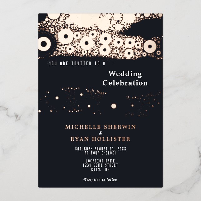 Invitation En Aluminium Abstrait Black Moody Motif Rose Gold Mariage (Recto)