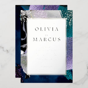 Invitation En Aluminium Abstrait Élégant Turquoise Lilac Brush Strokes