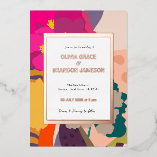 Invitation En Aluminium Abstrait Floral Mariage or