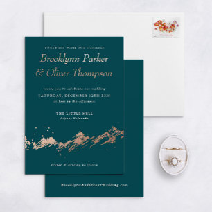 Invitation En Aluminium Abstrait Mountain Rose Gold sur Mariage Turquoise