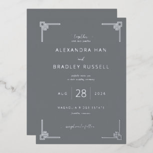 Invitation En Aluminium Accents Géométriques Gris Élégants