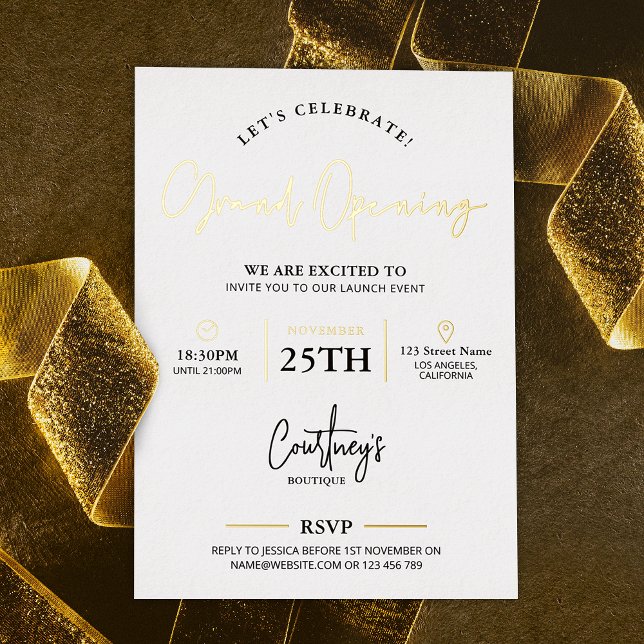 Invitation En Aluminium Activité de lancement de l'entreprise Entreprise B (Elegant gold foil business launch event invitation)