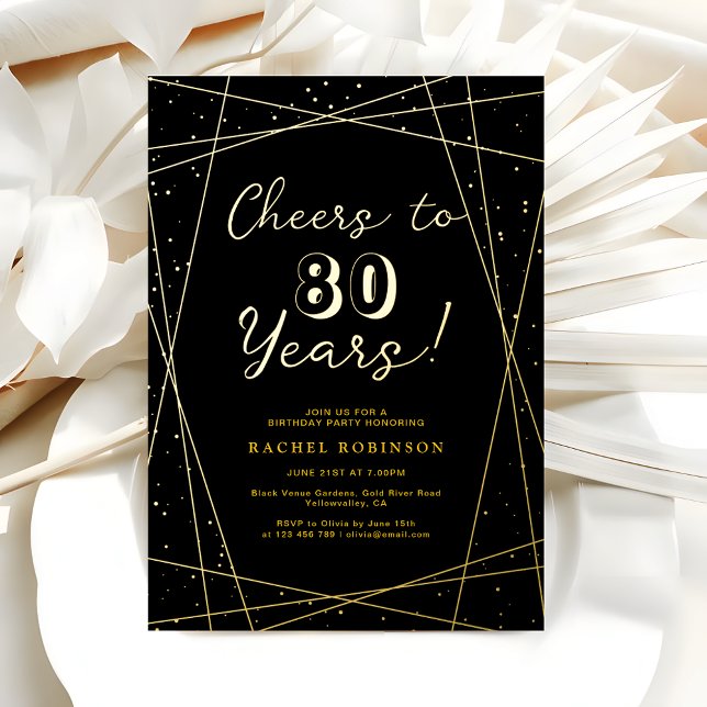 Invitation En Aluminium Adult Birthday Party Geometric Black and Gold (Créateur téléchargé)