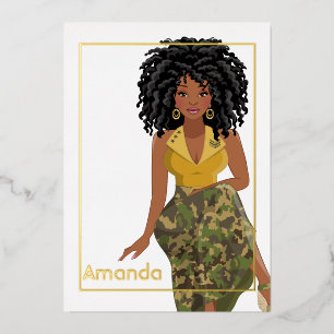 Invitation En Aluminium Afro Camo Fille fête d'anniversaire