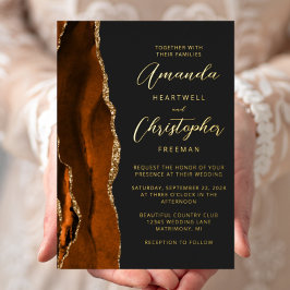 Invitation En Aluminium Agate Orange Brûlé Or Script Dark Mariage