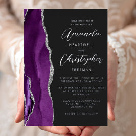 Invitation En Aluminium Agate Purple Argent Script Mariage foncé
