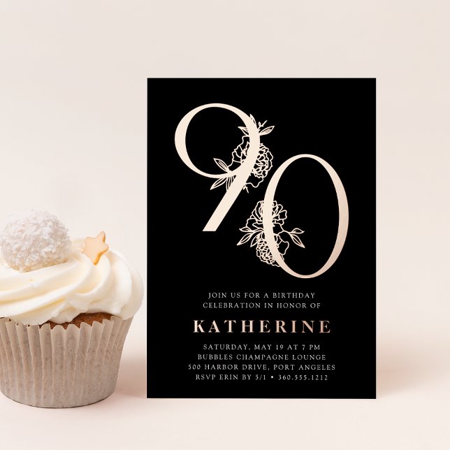 Invitation En Aluminium Âge d'or | 90e anniversaire de fête Rose Gold (Créateur téléchargé)