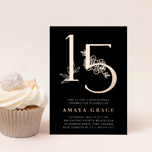 Invitation En Aluminium Âge d'or   Quinceanera Anniversaire Rose Gold