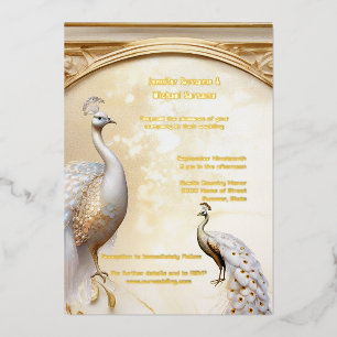 Invitation En Aluminium Aire blanche paon art nouveau élégant réel
