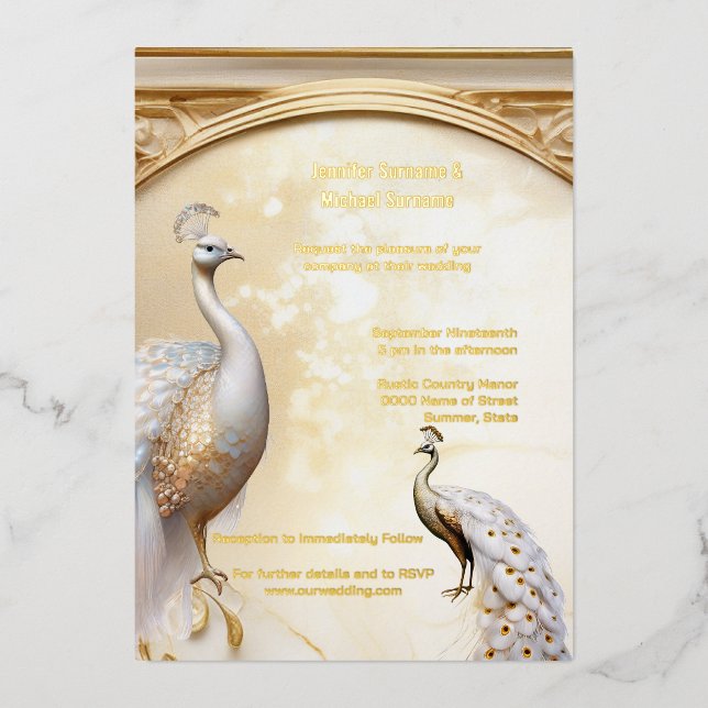 Invitation En Aluminium Aire blanche paon art nouveau élégant réel (Recto)