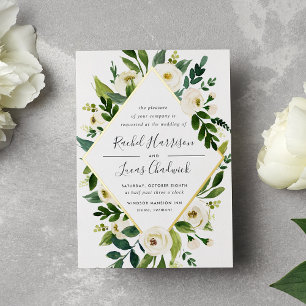 Invitation En Aluminium Albâtre   Mariage de cadre de fleurs vert et blanc