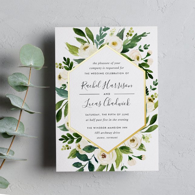 Invitation En Aluminium Albâtre | Mariage de cadre floral blanc (Créateur téléchargé)