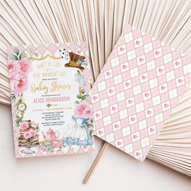 Invitation En Aluminium Alice florale rose en Wonderland Thé Baby shower (Créateur téléchargé)