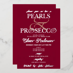 Invitation En Aluminium Ampersand Burgundy Pearls & Prosecco Fête des mari